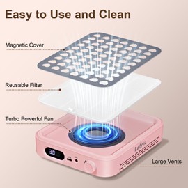 Ludysic Nail Dust Collector with 2 Reusable Filters,Nail Vacuum Dust Collector Quiet for Nail Tech Art, Powerful Nail Fan and Duster Collector,Nail Vacuum Cleaner for Salon and Home(Pink)