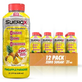 SueroX Sugar Free Sports Drink for Hydration and Recovery, Electrolyte Hydration Drink with 8 Ions, Zero Calorie Sports Drinks, Pineapple Paradise flavor, 21.3 Fl Oz, 12 Count