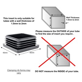 45x45mm Plastic End Caps, Square Tube Inserts (Pack of 4, Black) See Second Image for Ordering Guide - Made in Germany