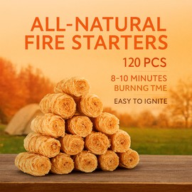 SUNLIFER 120 PCS Fire Starter – Natural Wax & Sawdust Wood Igniters for Grill, Fireplace, Camping Accessories, BBQ, and Cooking – All-Weather, 10 Min Burn