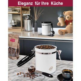 Pro@Home43® - Coffee Canister Airtight 500 g - White - Coffee Bean Storage Container 1.5 L Made of Stainless Steel with Calendar Function, Includes Dosing Spoon, Delivered in Gift Box