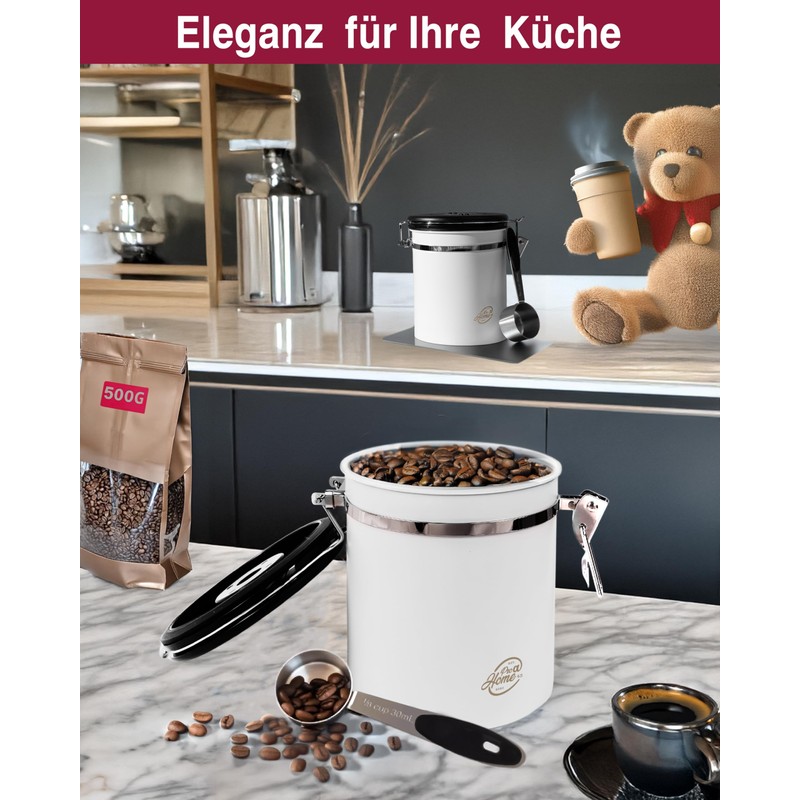 Pro@Home43® - Coffee Canister Airtight 500 g - White -