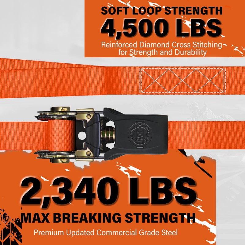 Haccoplanet Ratchet Tie Down Straps, 2340lb Break Strength, 4pc 1inch