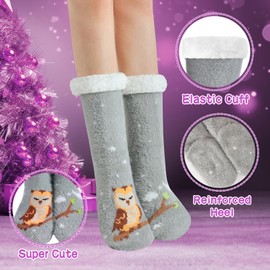 WOTENCE Slippers Socks Women's Wool Socks Winter Socks Soft Warm Cute Animal Winter Non-Slip Socks Women's Thermal Socks, Owl Grey