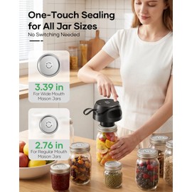 Electric Mason Jar Vacuum Sealer Kit, Portable Jar Vacuum Sealer with 10 Wide Mouth & 10 Regular Mouth Mason Lids, 2 Food Bags, One-Touch Auto Stop, Food Storage Vacuum Sealer for Home & Kitchen-Black