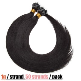 Elailite Nano Beads Hair Extensions Real Human Hair 50 Strands 50g Nano Rings Nano Tip Cold Fusion Remy Hair Straight (#1B Natural Black, 18 Inch (Nano))