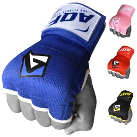 AQF Muay Thai Gel Padded Inner Gloves Boxing Fist Padded Hand Wraps Blue Medium