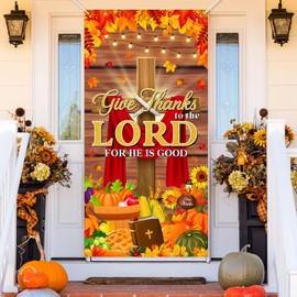 Avezano Give Thanks to The Lord Banner Christian Thanksgiving Door Decorations Fall Jesus Banner for Thanksgiving Party Supplies