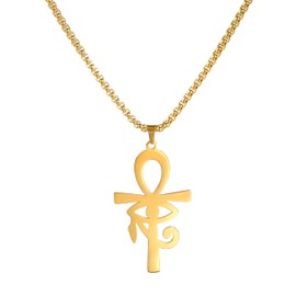 EUEAVAN Egyptian Cross Eye of Horus Pendant Necklace Key of Life Pendant Ankh Figaro Chain Ugarte Gold Religious Jewellery Stainless Steel, Stainless Steel, No Gemstone