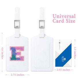 Sodsay 2 PCS Initial Luggage Tag, Luggage Tags for Suitcases Cute Sequin Letter PU Leather Travel Bag Baggage Tags Privacy Cover ID Label for Women Kids Teens Men(E, White Leather+Colorful Letter)