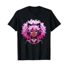 Anime and Music Black Girl Anime Merch Afro African American T-Shirt