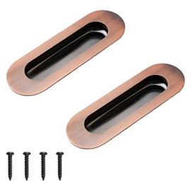 MOROBOR Embedded Sliding Door Handle, 2PCS Oval Stainless Steel Side Hole Flush Pull Recessed Finger Pulls with Hidden Screws for Drawer Cupboard Wardrobe (Red Bronze)