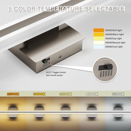 KELIDEN Modern Vanity Light 15.7 inch 16W Dimmable 5CCT Led Bathroom Light Fixture Over Mirror, Brushed Nickel Vanity Light for Bathroom Mirror Cabinets-ETL Certificated