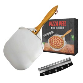Aik Culture Pizza Peel and Cutter Set – 12x14" Paddle Spatula with Foldable Wood Handle + 14" Rocker Blade Knife – Pizza Oven Tools for Stone, Ovens, Outdoor Baking
