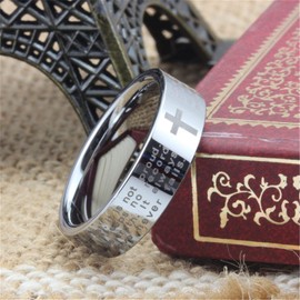 Fashion Month Men Women 6mm Tungsten Carbide White Ring Engraved English Bible Verses About Love Cross Band for Her Him, Tungsten, tungsten