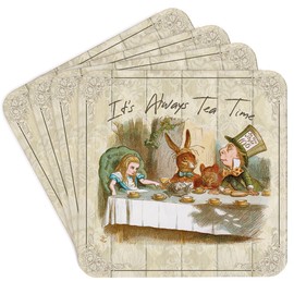 Set of 4 Coasters - Alice's Adventures in Wonderland - Tea Party Design