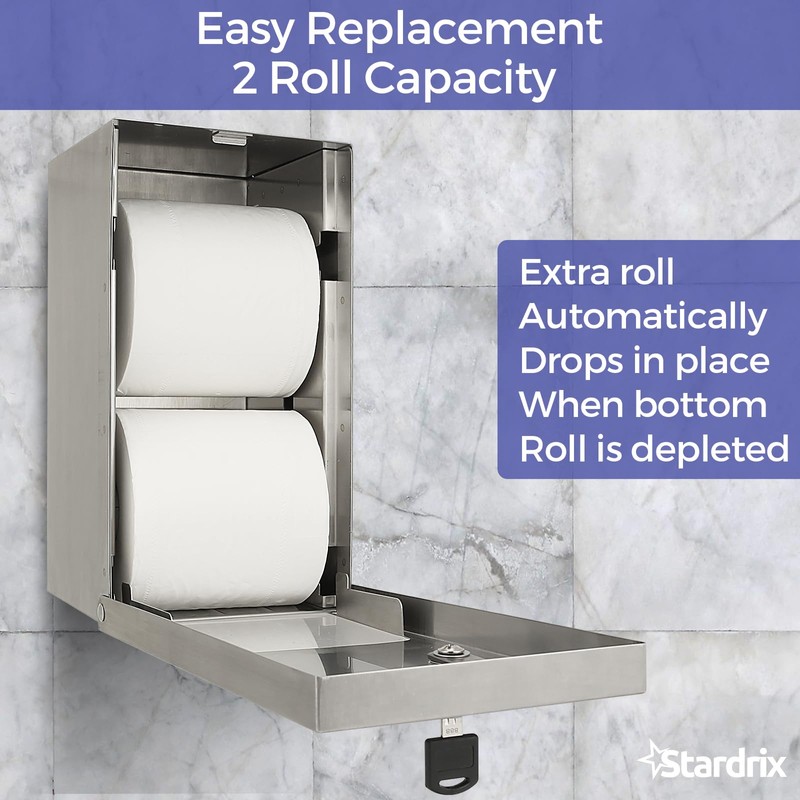 Stardrix 2 Roll Stainless Steel Commercial Toilet Paper Dispenser, Heavy