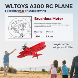 CKYSCHN WLtoys A300 4-Ch RC Plane, Beechcraft D-17 RC Airplanes with Lights, 6G/3D Brushless RC Planes with 2 Batteries, 2.4G Remote Control RC Airplanes Gifts for Adults