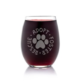 Adopt Foster Rescue Paw Stemless Wine Glass - Pet Adoption Gift for Dog and Cat Lovers - 1 Glass
