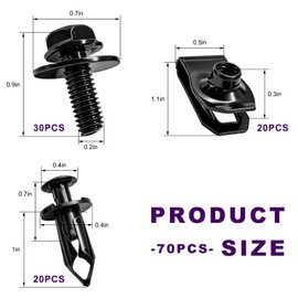Xiqaler 70 PCS Engine Under Cover Splash Shield Guard Body Bolts, Car Bumper Retainer Fasteners with Clips & Extruded U-Nuts, Vehicle Body Panel Rivet Clips for Fender Liner Side Skirt