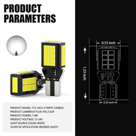 Gseigvee 2 PCS T15 Car LED Tail Light, Super Bright Waterproof Vehicle Spot Lighting Bulbs, Universal 2835-27WFPC 4.5W 780LM Automotive Reversing Light Accessories for Truck SUV Car (White Light)