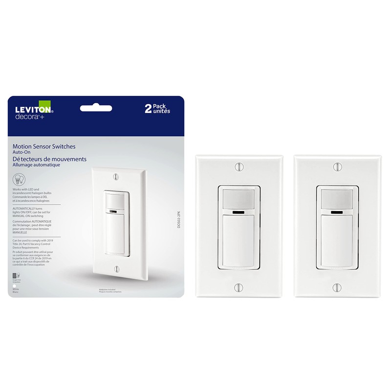 Leviton DOS02-2PK Decora Occupancy Motion Sensor Light Switch, Auto-On, 2A,