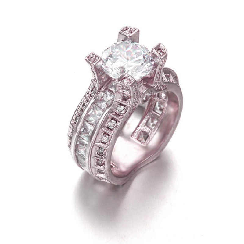 Lzz Luxury Women's 18K Rose Gold Filled White Topaz Ring