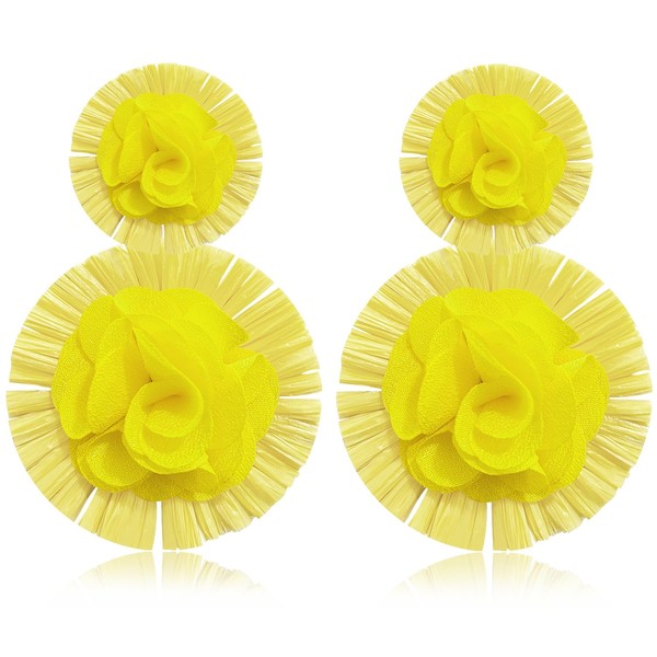 JIMARIN Handmade Lightweight Bohemian 3D Double Flower Raffia Straw Wrapped