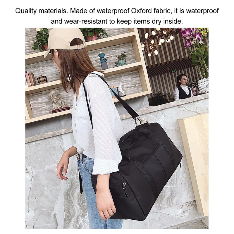 Travel Bag Black Large Capacity Compartment Design Waterproof Oxford Cloth