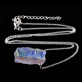 Natural Raw Angel Aura Quartz Crystals Pendant Necklace, Rectangle Gemstone, Energy Healing Crystals, Birthday, Gift for Her, Gemstone Jewelry 18 inch AAA+ Quality (Angel aura D)