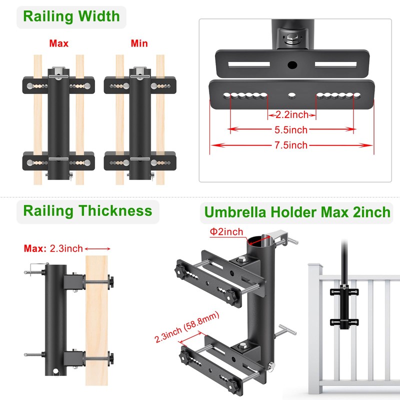 Lifeswell Heavy Duty Deck Railing Umbrella Holder, Adjustable Patio Umbrella