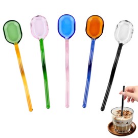 Aemgo 5 Pieces Glass Spoons, 6 inch Coffee Teaspoons, Heat Resistant Stirrers for Tea, Sugar, Home Bar Party (5 Color)