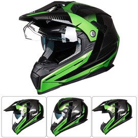 ILM Off Road Motorcycle Dual Sport Helmet Full Face Sun Visor Dirt Bike ATV Motocross Casco DOT Certified Model 606V(Green, XL)