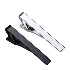 HREDZEO Tie Clip, Pack of 2 Tie Clips, Men's Tie Accessories, Classic Gift Set, Tie Clip for Long or Short Styles, Tie, Wedding, Business Clips (Silver, Black)