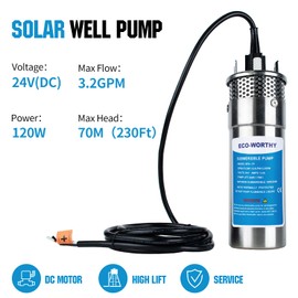 ECO-WORTHY 24V Well Pump 3.2GPM 4" Stainless Steel, Max Lift 230FT Deep Well Water Pump/Alternative Energy Solar, Well Pump Solar Water Pump