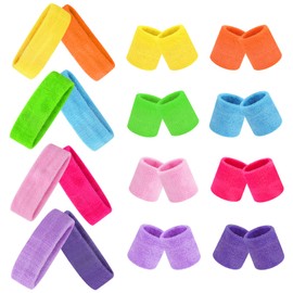 Mulaibdin Pack of 8 Sweatbands Wrist & Forehead, Tennis Sweatband Men Women Fitness Sweatbands Cotton Headband Sports Sweat Sweatband Children for Basketball Running (8 Colours)