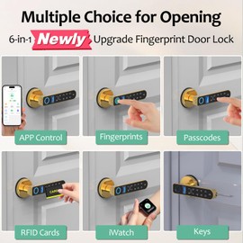 Foxlock Fingerprint Door Lock with Screen, RFID Smart Door Handle Lock with Keypad Bluetooth Control, Biometric Digital Electronic Smart Locks for Bedroom Home Office Apartment
