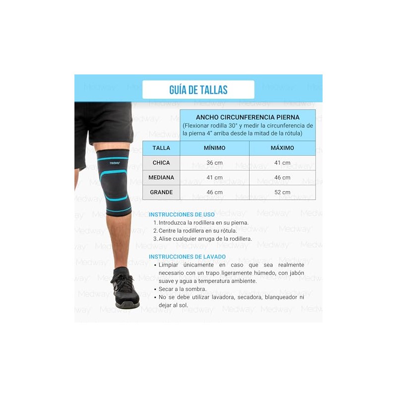 MEDWAY Rodillera Elástica Deportiva Premium Color Negro - Azul