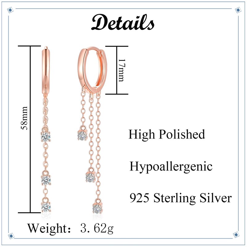 Bewenda Hoop Earrings Silver Long Earrings Hanging 925 Sterling Silver