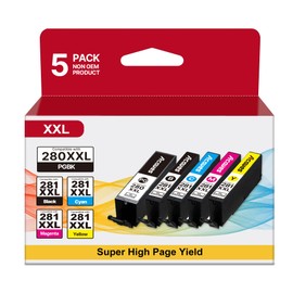 280XXL 281XXL Ink Cartridges High Page Yield (5-Pack) Compatible for Canon PGI-280XXL CLI-281XXL Ink 280 281 Ink Cartridges Work with TR8620a TR8620 TR8520 TR8600 TS9521C TR7520 Printer, PGBK BK C M Y
