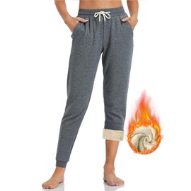 Inno Women's 28" 31" 34" 36" Sherpa Polar Fleece Lined Jogger Pants Warm Sweatpants Thermal Athletic Lounge Petite Tall, Dark Heather Grey, S, Regular-31 Inseam
