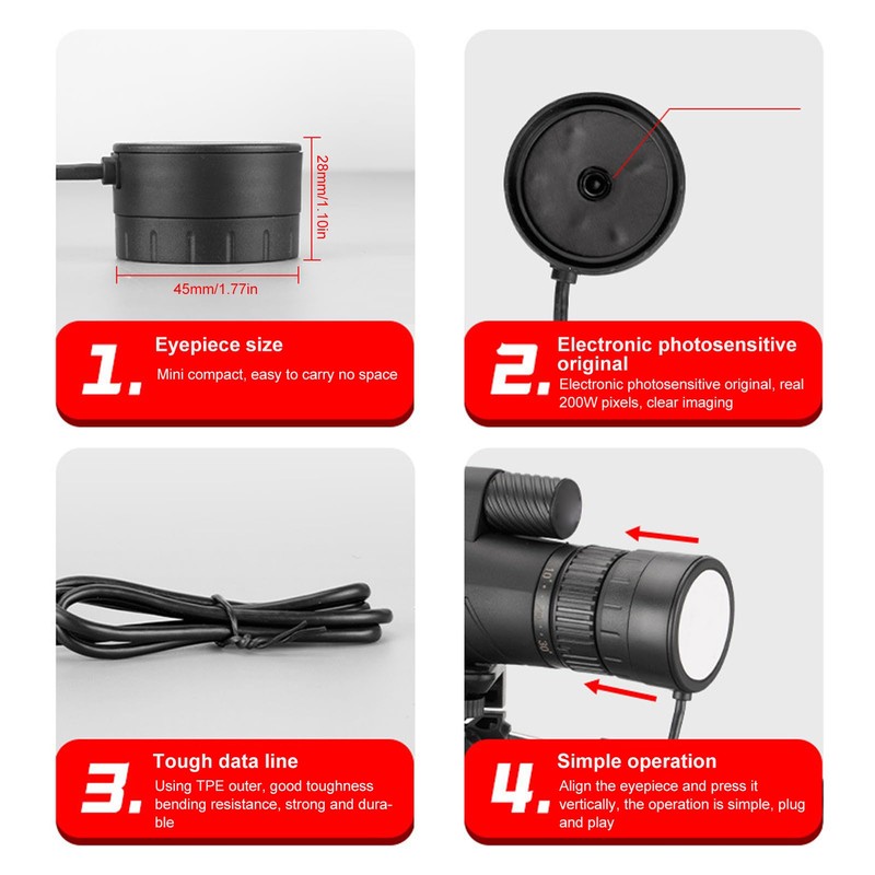 Electronic Telescope Eyepiece, 200W Pixel, Electronic Digital USB C Eyepiece,