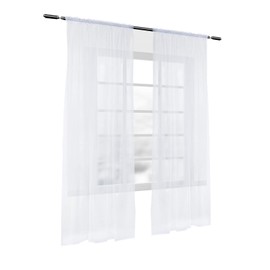 Laneetal Woven Voile Sheer Curtains Pencil Pleat Rod Pocket Bedroom Living Room Window Curtains in White 2 Panels W55 x L96 Inch