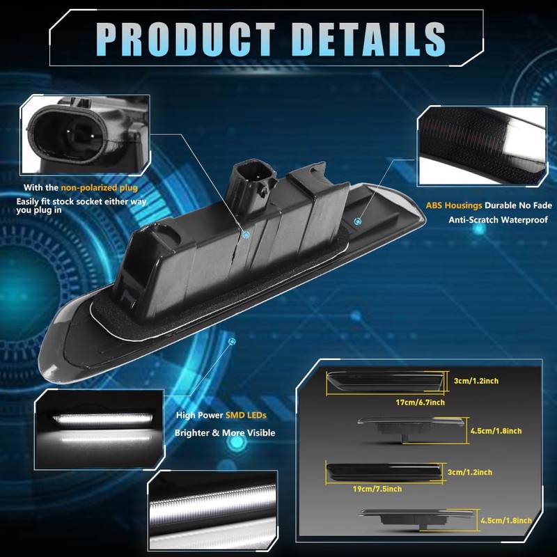 VANKUB Front & Rear LED Side Marker Lights for Acura