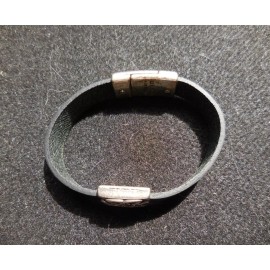 Lee River embossed Black leather Cuff Bracelet, large