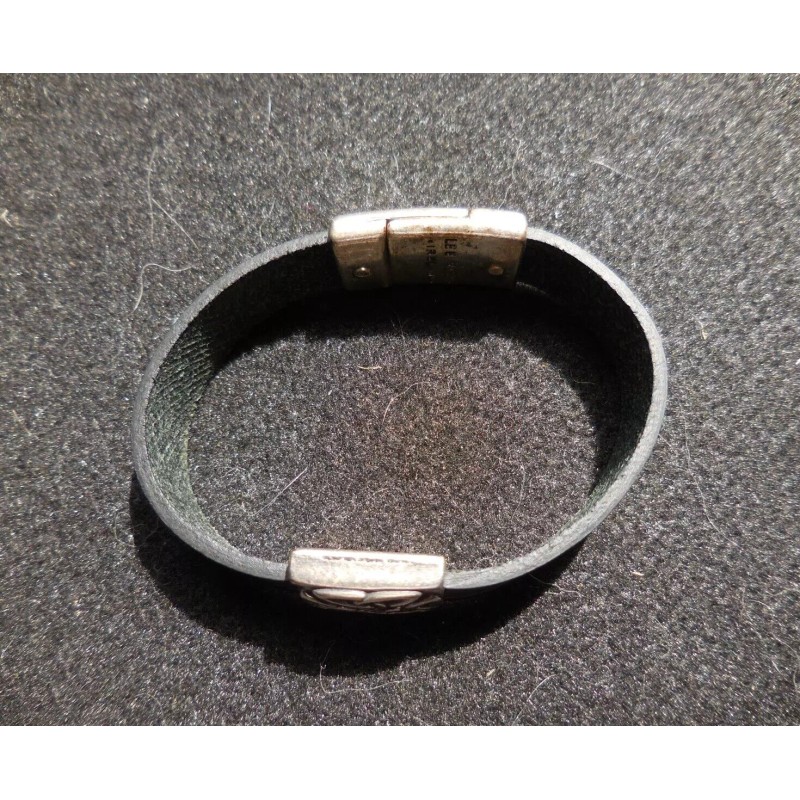 Lee River embossed Black leather Cuff Bracelet, large