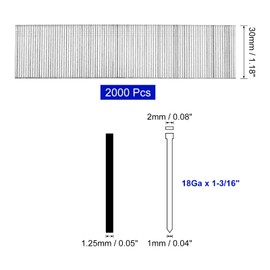 sourcing map 2000Pcs 18 Gauge Brad Nails, 1-3/16" Length Straight Finishing Nails, Galvanized Carbon Steel Nails for Woodworking Construction Silver