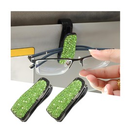 ZNDAW 2 PCS Glasses Holders for Car Sun Visor, Bling Crystal Rhinestones Car Sunglasses Holder with Ticket Card Clip, Eyeglasses Hanger Mount for Women Girls, Car Interior Accessories (Light Green)