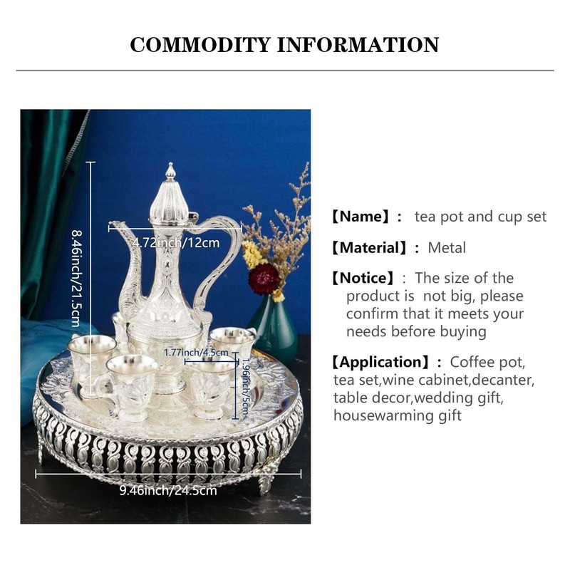 Turkish Coffee Cup and Tea Pot Set Including Teapot,Tea Tray,6
