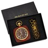 Tiong Reddish Brown Square Wooden Quartz Pocket Watch with Chain,